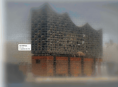 Zooming into the mosaic reveals individual photo thumbnails